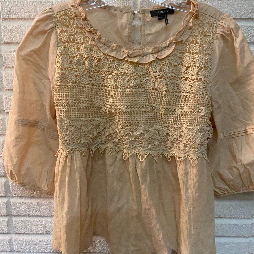 Eyelet Detailed Cream Colored Peplum Top